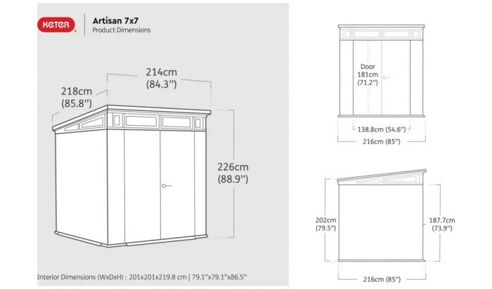 Keter Artisan Pent Outdoor Garden Storage Shed 7 x 7ft -Grey - Image 2