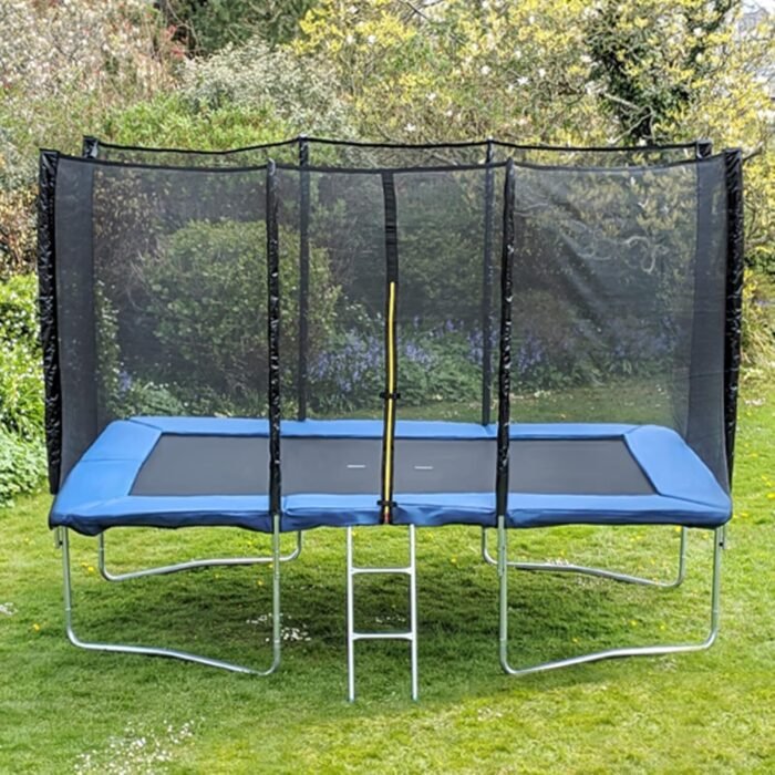 Acrobat 8x12FT or 366cm x 244cm Rectangular Trampoline with Blue Coloured Padding, Safety Net Enclosure and Ladder - Image 1