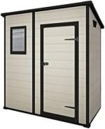 Keter Manor Outdoor Pent Single Door Garden Storage Shed 6 x 4ft Beige Brown Wood Effect Fade Free All Weather Resistant Safe And Secure Zero Maintenance 15 year Warranty
