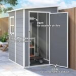 Outsunny 4 x 5FT Plastic Garden Shed with Floor, Lean to Outdoor Storage Shed, Lockable Tool Storage House with Window, Vent and Plastic Roof, Grey - Image 5