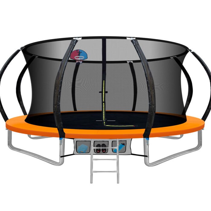 Everfit 14FT Trampoline for Kids w/ Ladder Enclosure Safety Net Rebounder Orange - Image 1