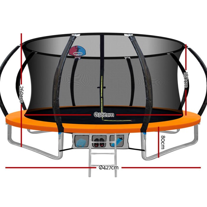 Everfit 14FT Trampoline for Kids w/ Ladder Enclosure Safety Net Rebounder Orange - Image 6