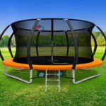 Everfit 14FT Trampoline for Kids w/ Ladder Enclosure Safety Net Rebounder Orange - Image 2