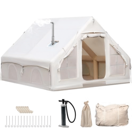 Inflatable Camping Tent with Chimney Opening and Skylight, Outdoor Camping Tent for 4–8 Persons with Air Pump, Waterproof Oxford Fabric for 4