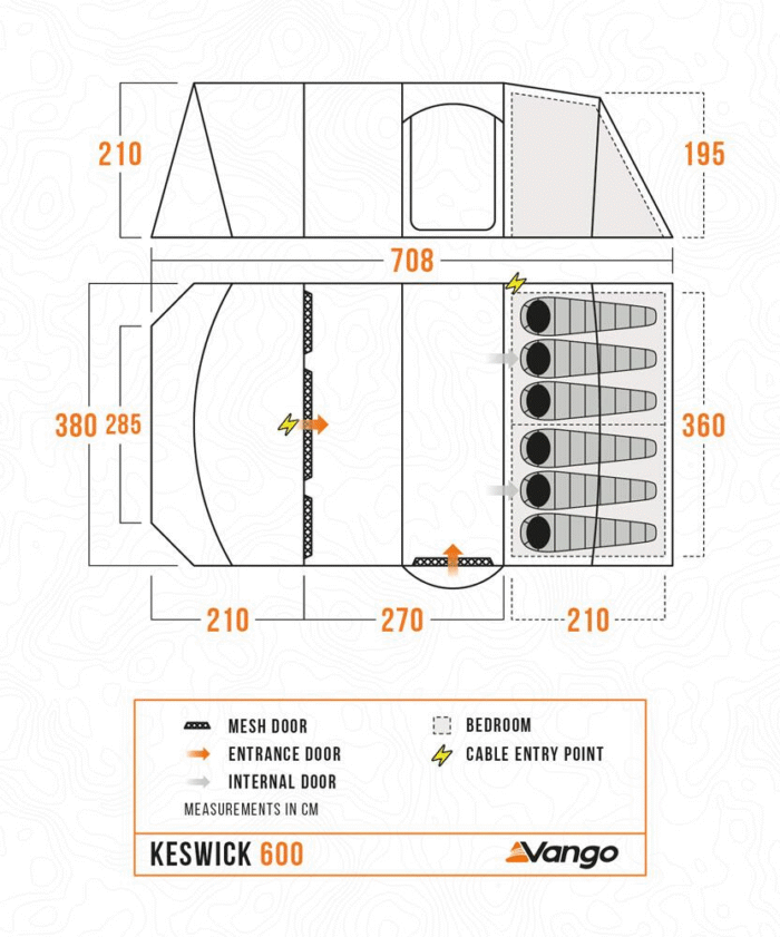 Vango Keswick 600 Family Tent, 6 Person Family Tent with Enclosed Front Porch, Double Living Area, Lights-Out Bedrooms - Image 2